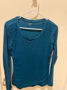 LOFT Teal Dot-Texture Long-Sleeve Scoop Neck Tee